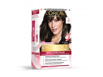 LOreal Paris Excellence Creme Hair Color, 3 Natural Darkest Brown, 72ml+100g