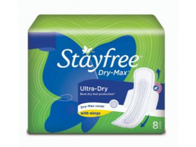 J&J Stayfree Dry Max Ultra Thin Sanitary Pads (Pack of 8)