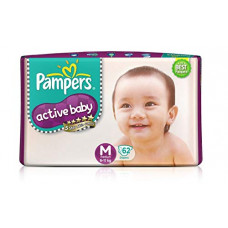 Pampers Medium Active Baby Diapers (Pack of 62)