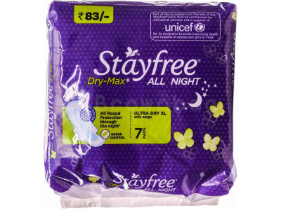 J&j Stayfree Dry Max All Night Sanitary Pads (Pack of 7)