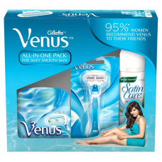 Gillette Venus Hair Removal Regimen Kit – 1 Venus handle + 3 Refills + 1 Satin Care Sensitive Skin Gel ( with limited edition Alicia Souza pouch)