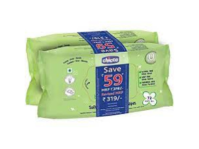Chicco Soft Cleansing Wipes Without Flip - (Pack Of 2 - 72 Pcs Each)