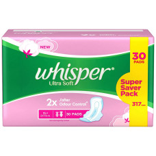Whisper Ultra Soft  XL+ Sanitary Pads (Pack of 30)