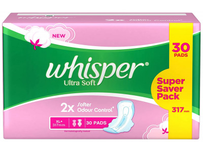 Whisper Ultra Soft  XL+ Sanitary Pads (Pack of 30)