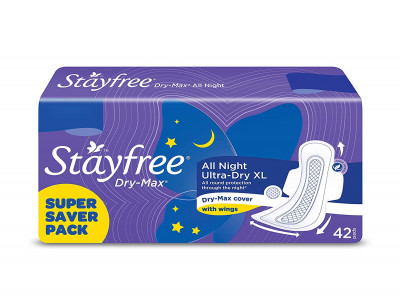 JandJ Stayfree Dry Max All Night XL Wings Sanitary Pads (Pack of 42)