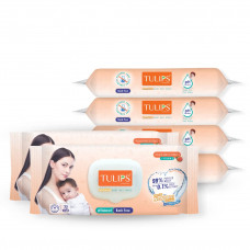 Tulips Sensitive Baby Wet Wipes With Lid (Peach) 72 Nos 