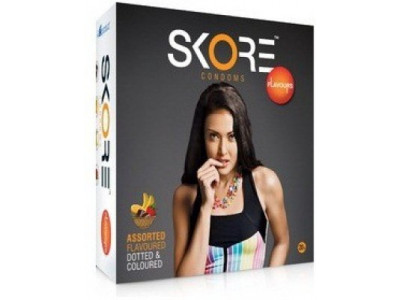 Skore Assorted Flavoured Dotted and Coloured Condoms (Pack of 20)
